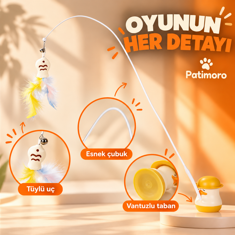 Vantuzlu taban, esnek çubuk ve tüylü uç detayları
