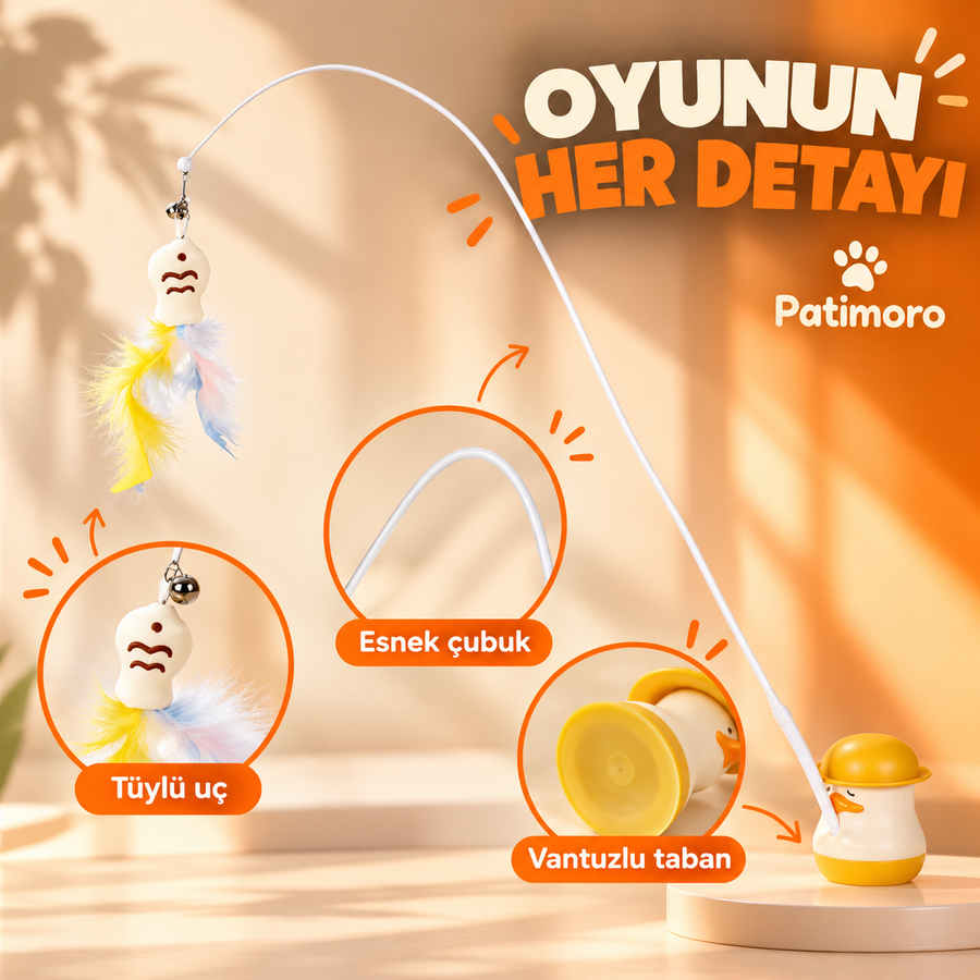Vantuzlu taban, esnek çubuk ve tüylü uç detayları
